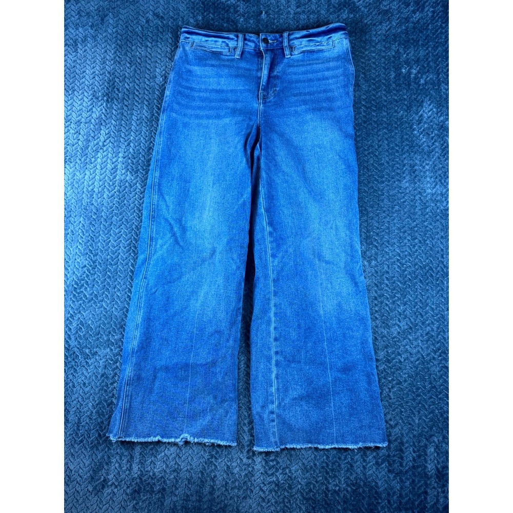 Mica Los Angeles High Rise Wide Leg Jeans Women 29 Blue Denim Stretch Frayed Hem